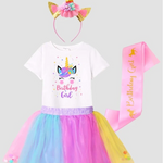 Colorful Unicorn Birthday Outfit w. Headband and Sash