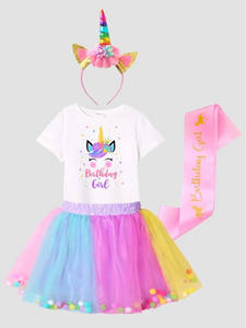 Colorful Unicorn Birthday Outfit w. Headband and Sash