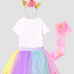 Colorful Unicorn Birthday Outfit w. Headband and Sash