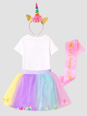 Colorful Unicorn Birthday Outfit w. Headband and Sash