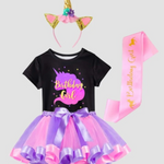 Pink and Purple Unicorn Birthday Outfit w. Headband and Sash