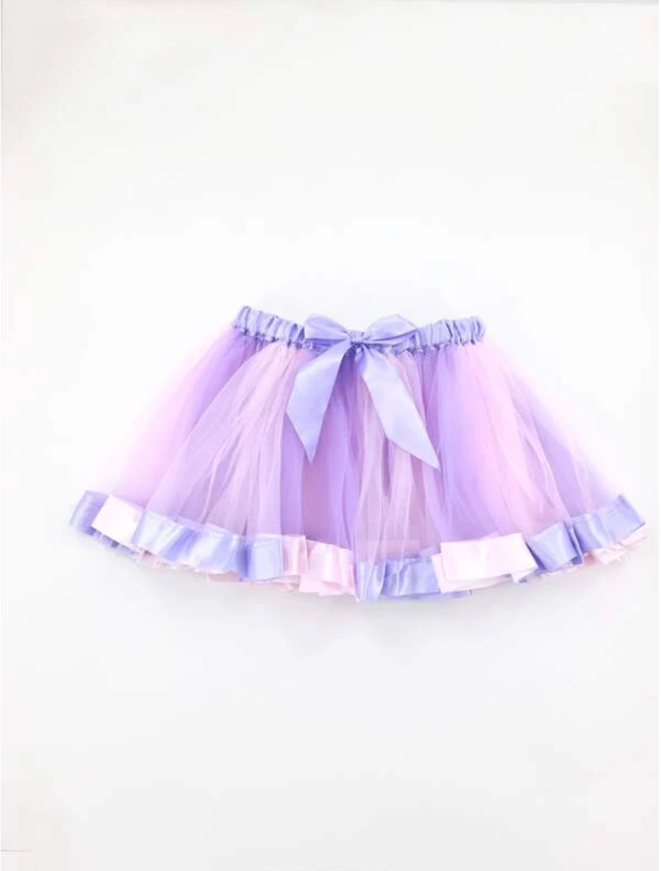 Pink and Purple Ribbon Trim Overlay Birthday Tutu