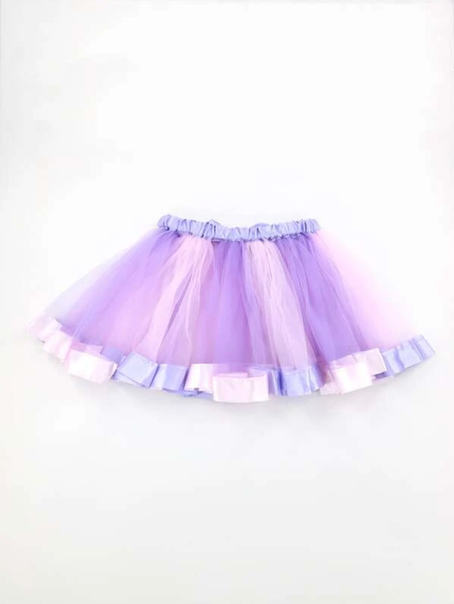 Pink and Purple Ribbon Trim Overlay Birthday Tutu