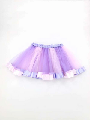 Pink and Purple Ribbon Trim Overlay Birthday Tutu