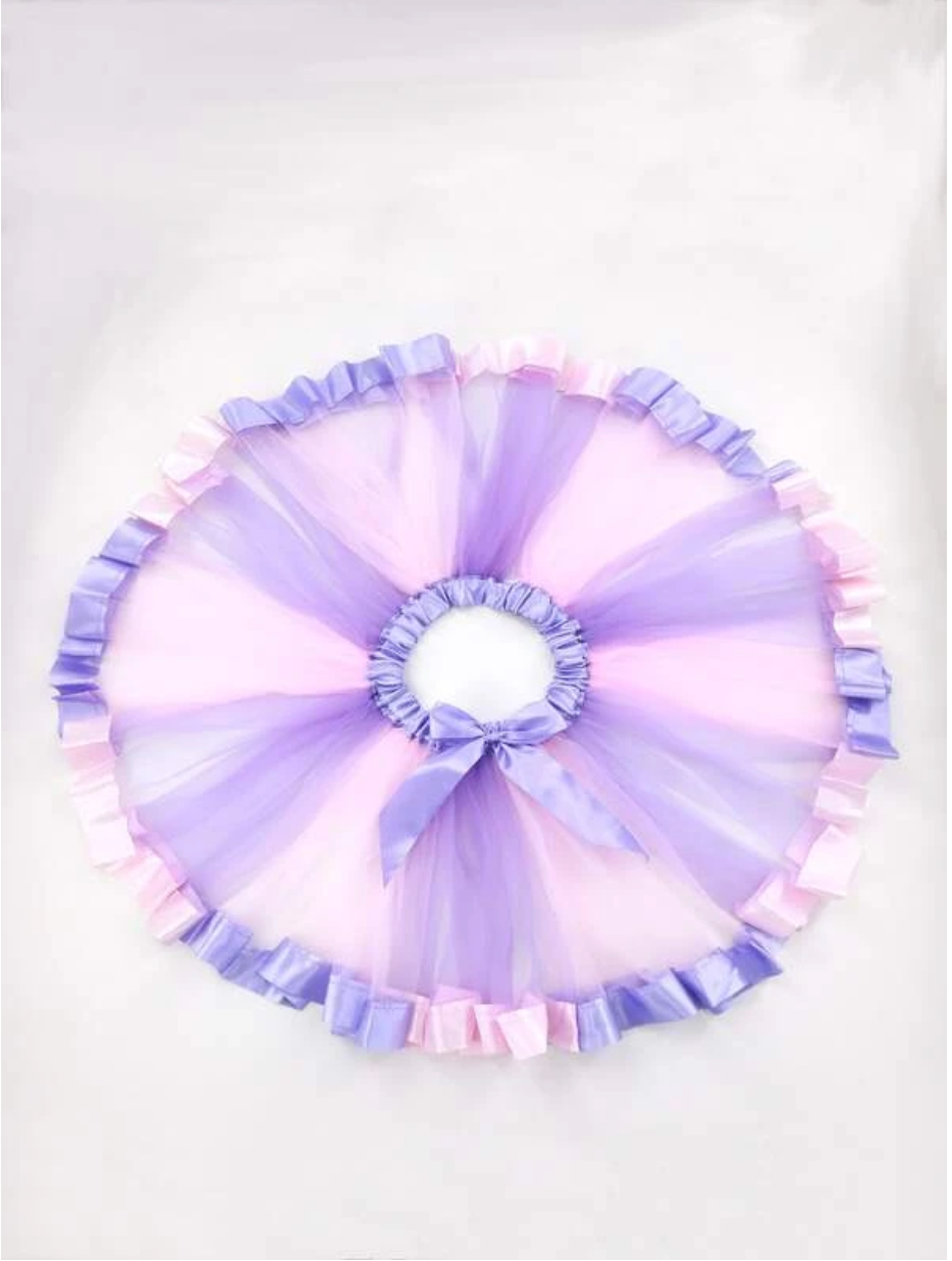 Pink and Purple Ribbon Trim Overlay Birthday Tutu