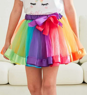 Colorful Rainbow Ribbon Trim Overlay Birthday Tutu