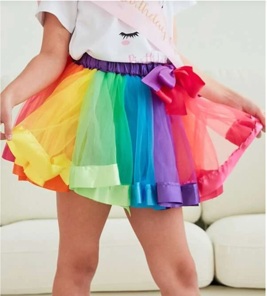 Colorful Rainbow Ribbon Trim Overlay Birthday Tutu