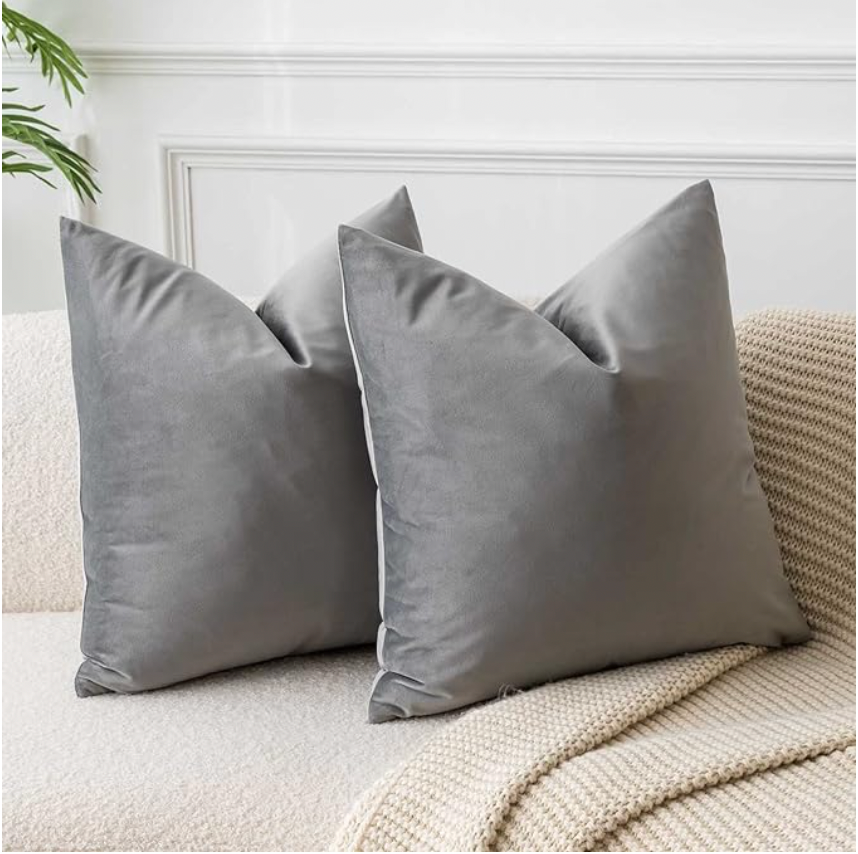 Grey Velvet Pillow Cover 18x 18